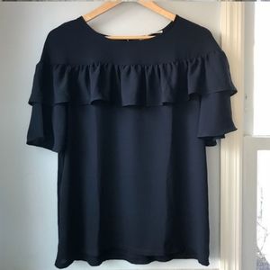 Loft Ruffle Front Short Sleeve Top NWT XS